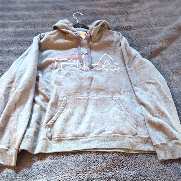 FILA| Grey Long Sleeve Hoodie Sweatshirt With Front Pouch Cotton Blend - Picture 8 of 14